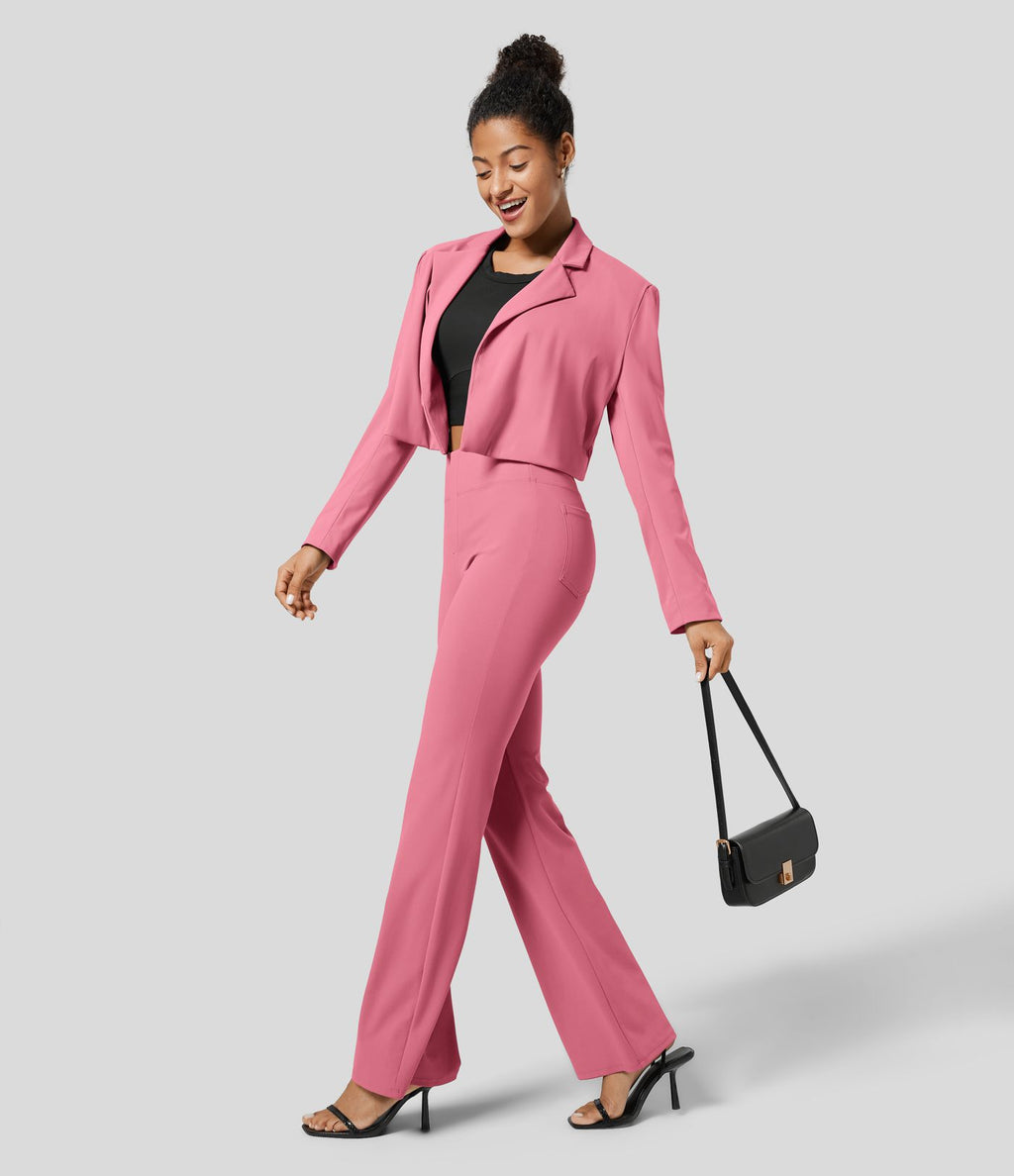 Pantalon tailleur légèrement évasé taille haute avec poches arrière Halara Flex™