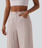 Pantalon large décontracté court taille haute avec poches