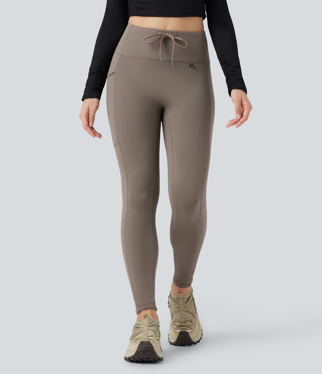 Legging de randonnée 7/8 en molleton taille haute avec cordon et poche