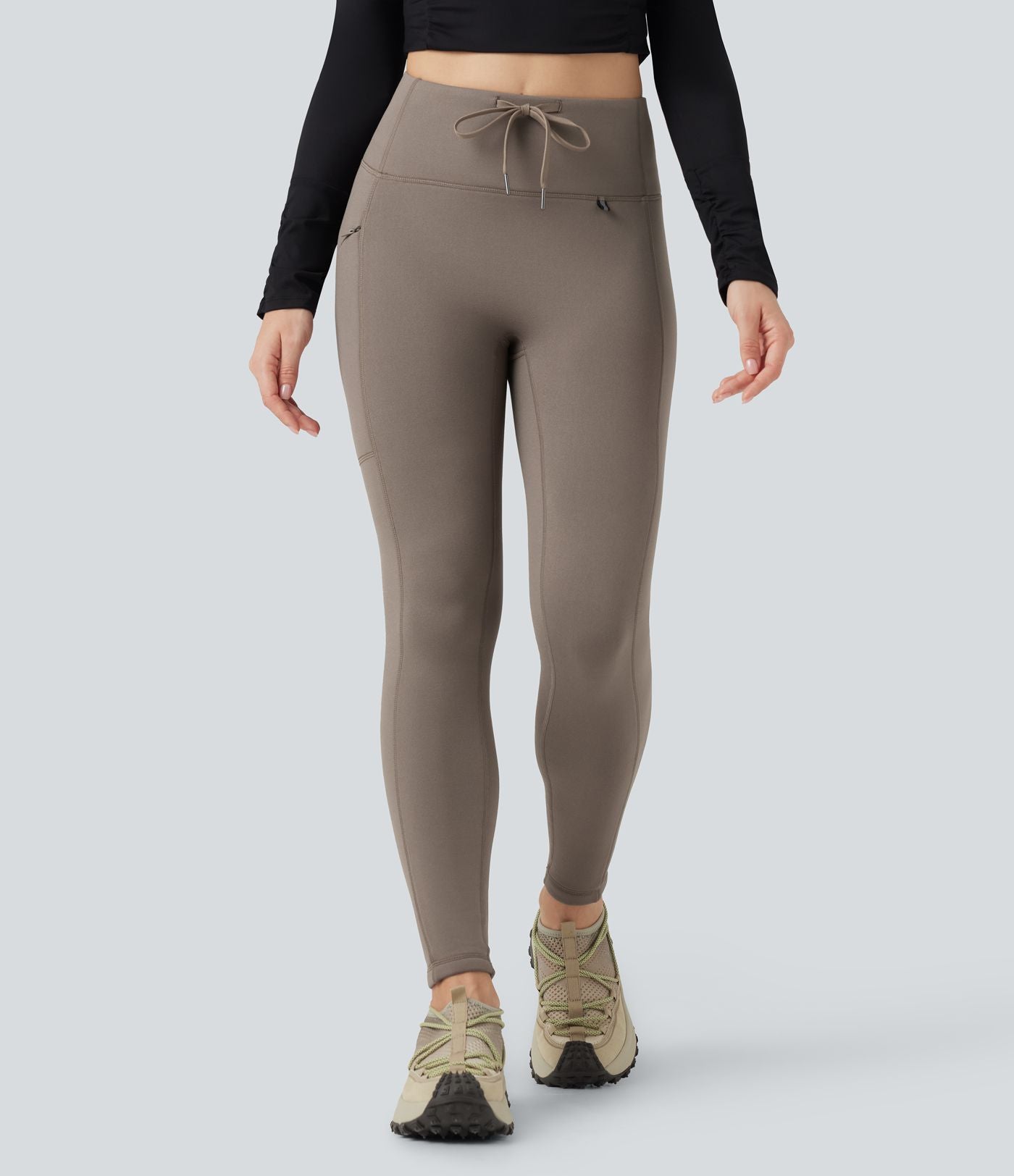 Legging de randonnée 7/8 en molleton taille haute avec cordon et poche