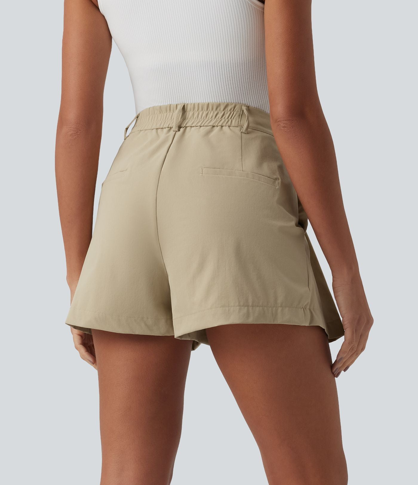 Short casual popeline stretch plissé taille mi-haute 7,5 cm avec poches