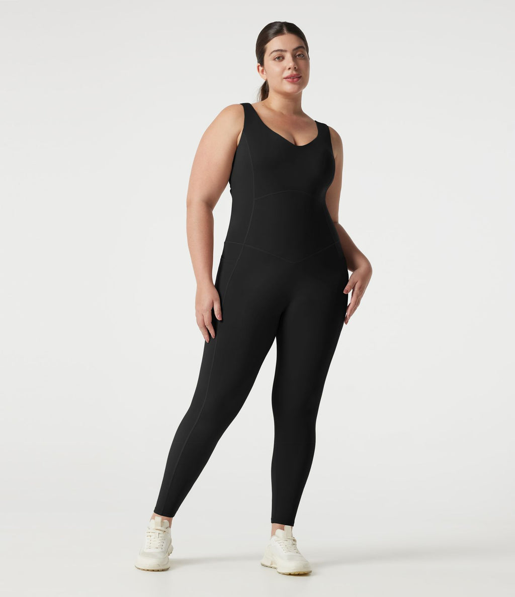 Combinaison de sport grande taille Halara UltraSculpt™ col V croisé dos nu ventre plat push-up brassière intégrée avec poches