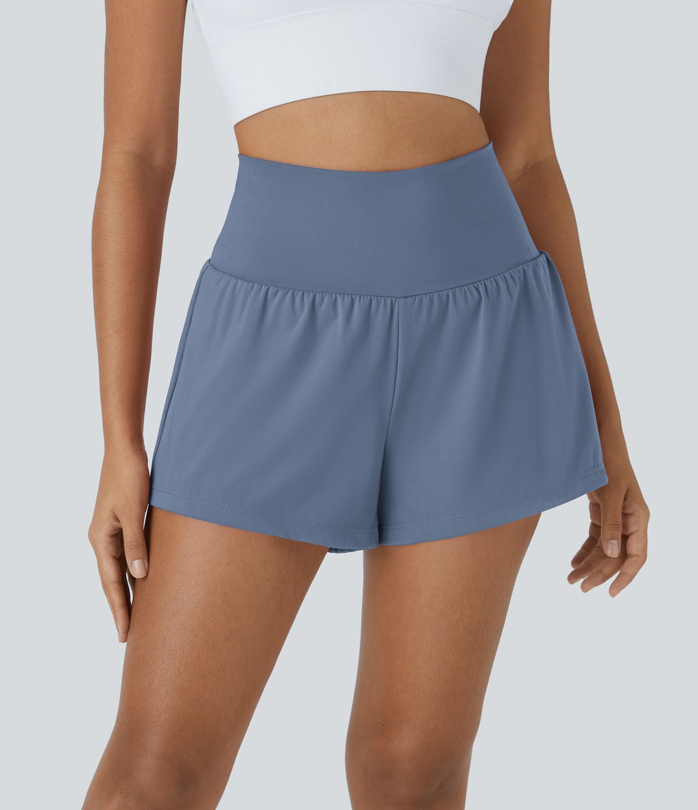 Short 7,5cm Yoga 2 en 1 Super Taille Haute Poches Arrière Poches Cachées Latérales