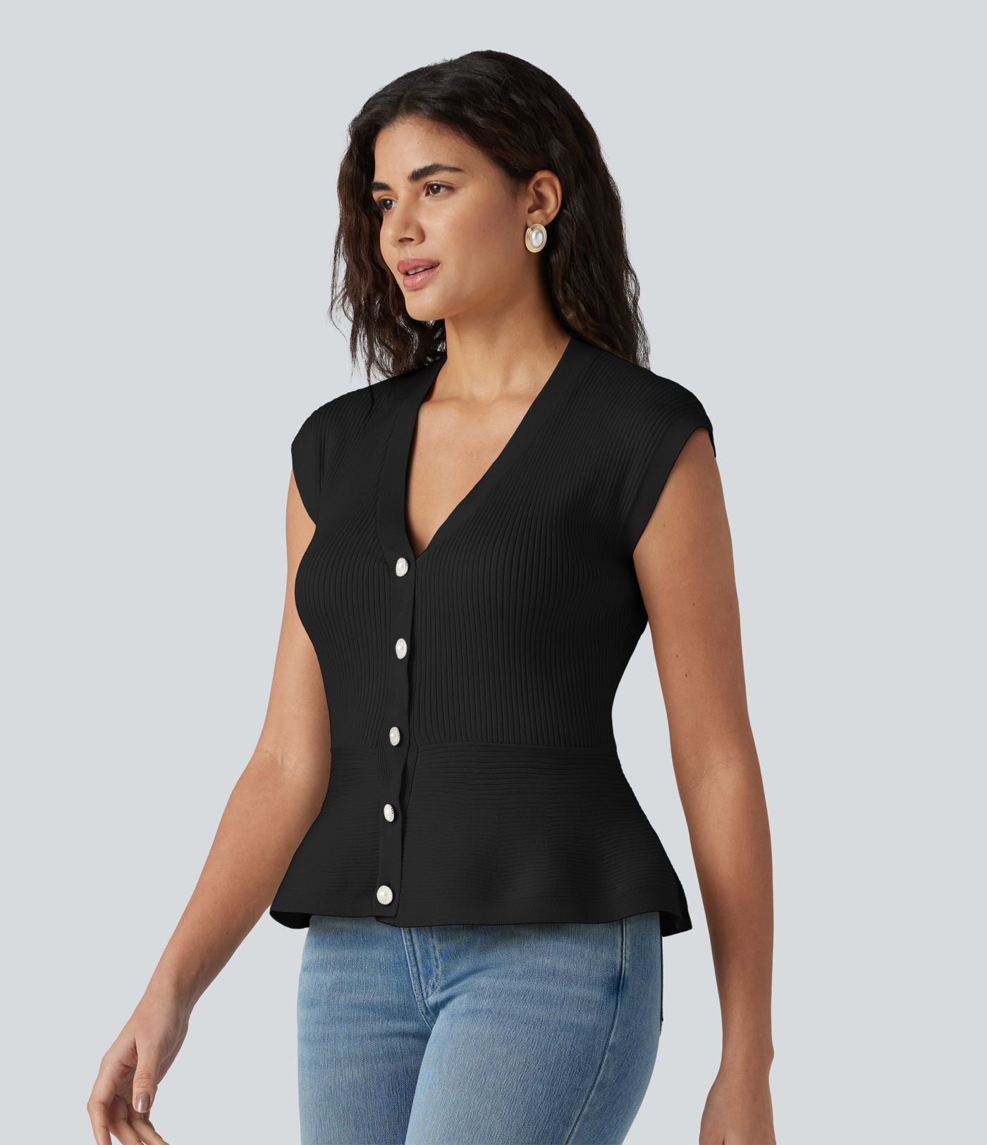 Cardigan péplum col V sans manches