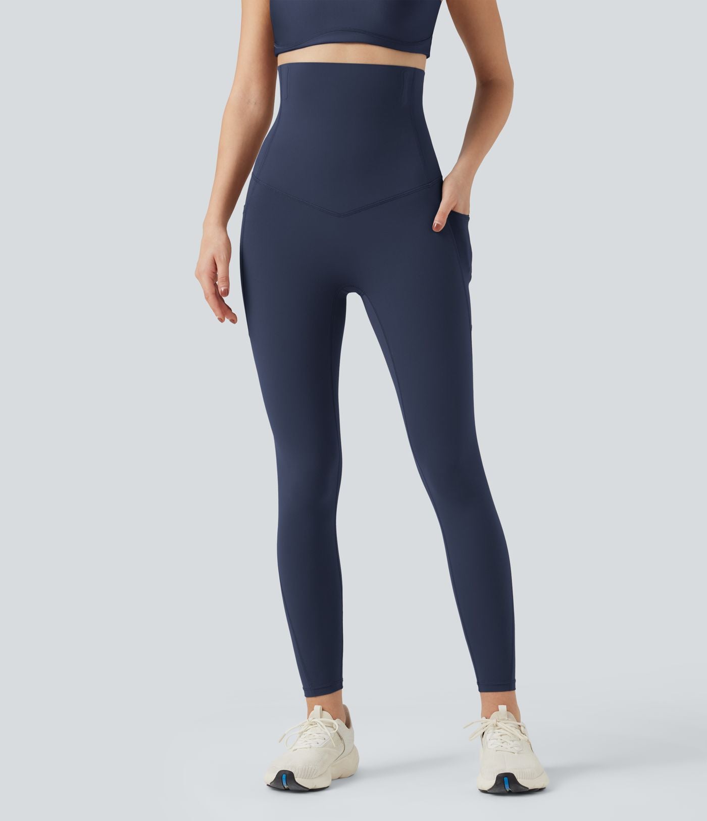 Pantalon large fluide décontracté gainant taille haute avec poches