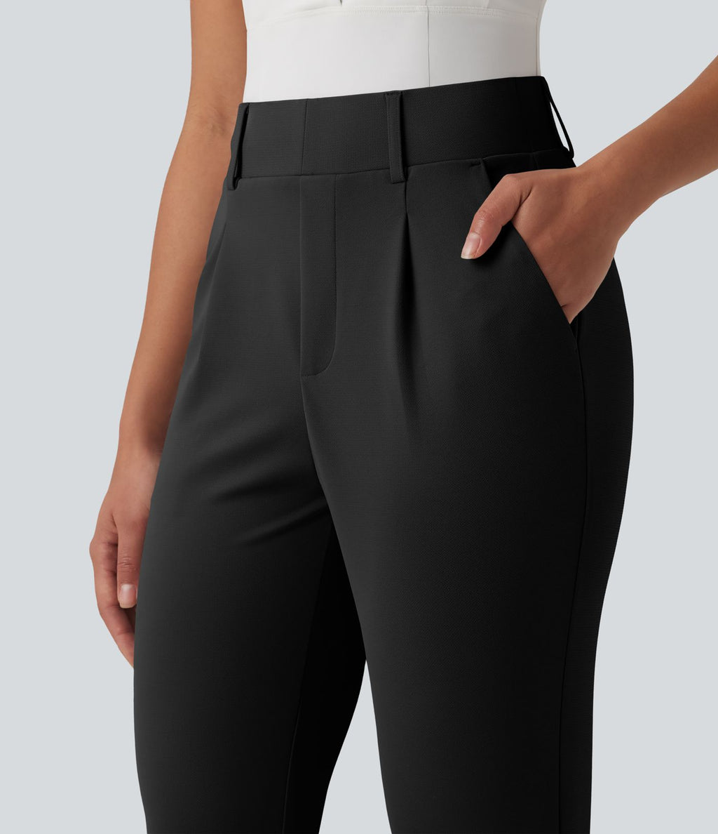 Pantalon de golf fuselé crêpe taille haute avec poches