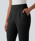 Pantalon de golf fuselé crêpe taille haute avec poches