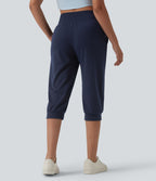 Jogging casual capri taille mi-haute avec cordon de serrage et poches
