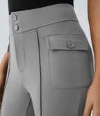 Pantalon cargo décontracté évasé taille haute avec poches à rabat latérales