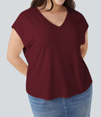 T-shirt décontracté grande taille col V manches courtes