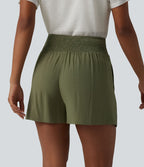 Short casual taille haute à nœud frontal froncé plissé effet lin avec poches