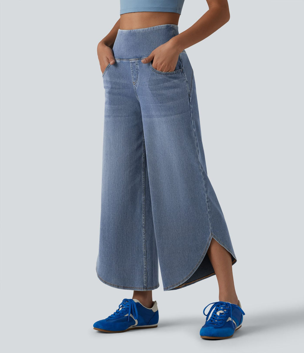 Halara Flex™ Jean large casual 7/8 ventre plat taille haute avec ourlet arrondi et poches