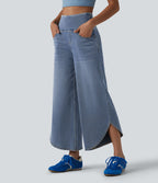 Halara Flex™ Jean large casual 7/8 ventre plat taille haute avec ourlet arrondi et poches