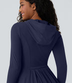 Veste SoftlyZero™ à capuche manches longues avec trous pouces détails plissés et poches-UPF50+