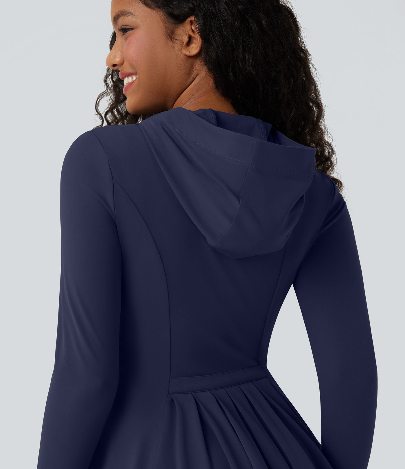 Veste SoftlyZero™ à capuche manches longues avec trous pouces détails plissés et poches-UPF50+