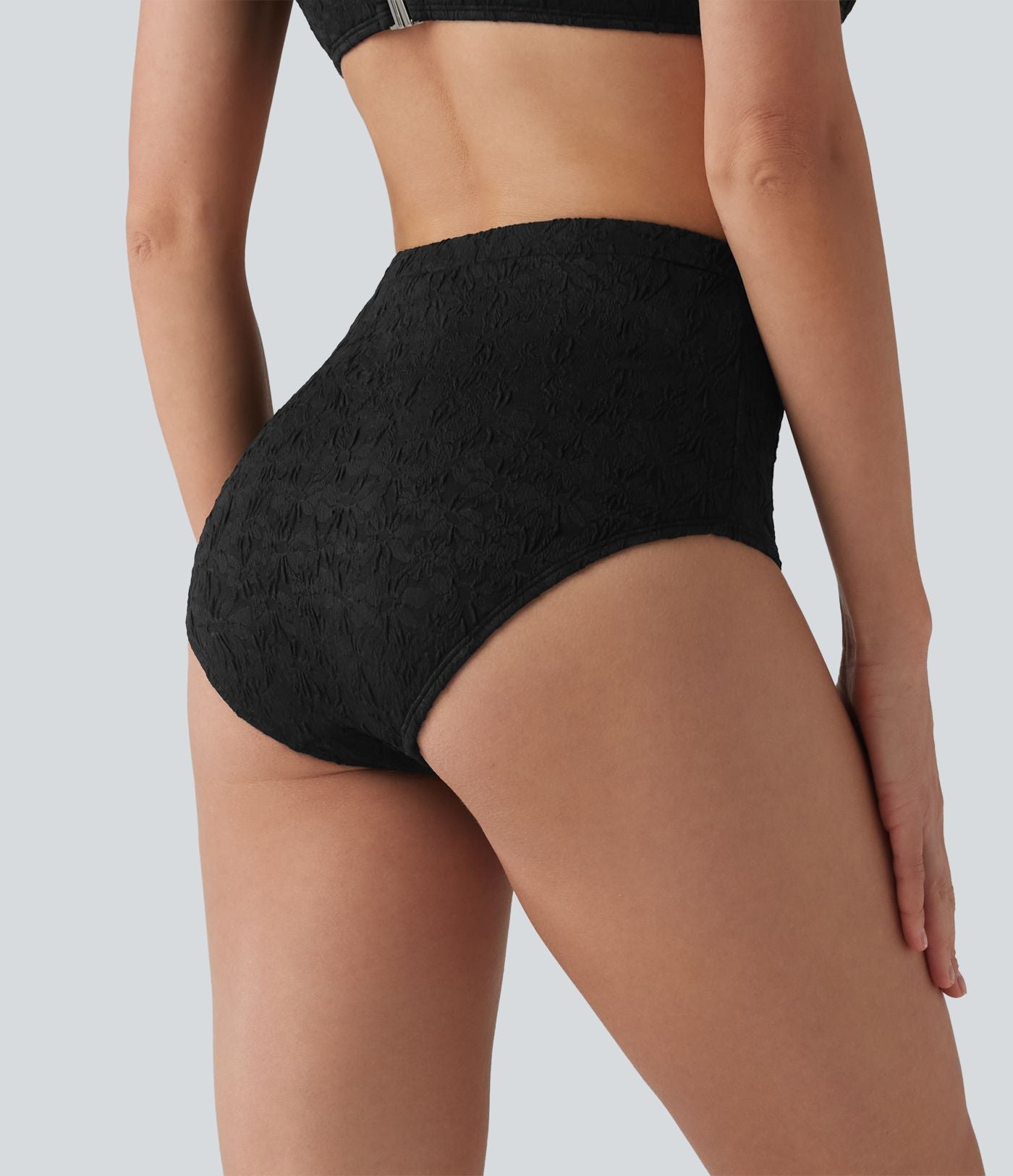 Bas de bikini gainant jacquard taille haute