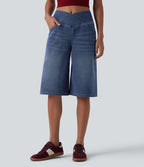 Short en jean ample Halara Flex™ taille haute croisé gainant décontracté avec poches
