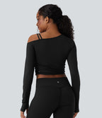 Haut de sport yoga SoftlyZero™ Airy une épaule manches longues avec passe-pouces froncé effet frais InstantCool, protection solaire UPF50+