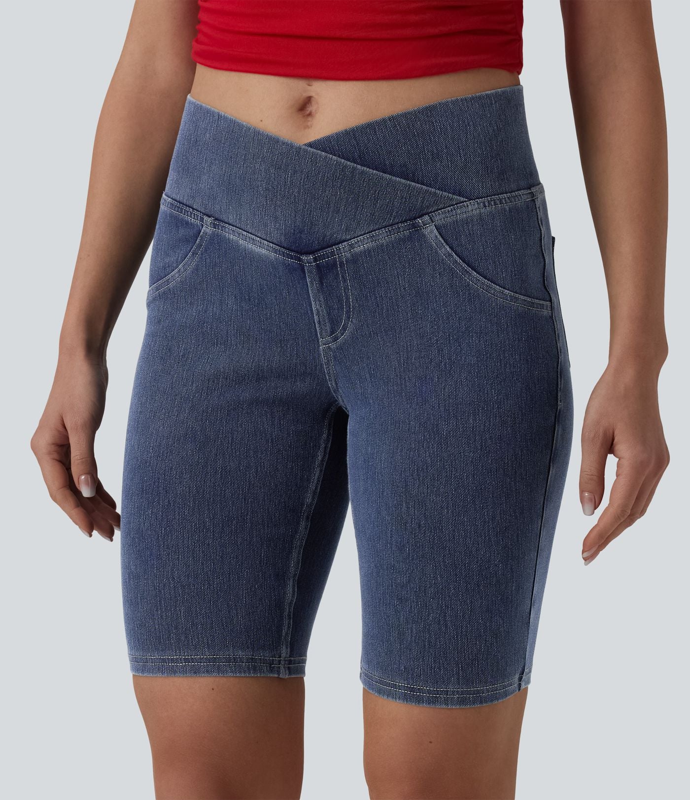 Short denim skinny décontracté Halara Flex™ croisé taille mi-haute 23 cm avec poches