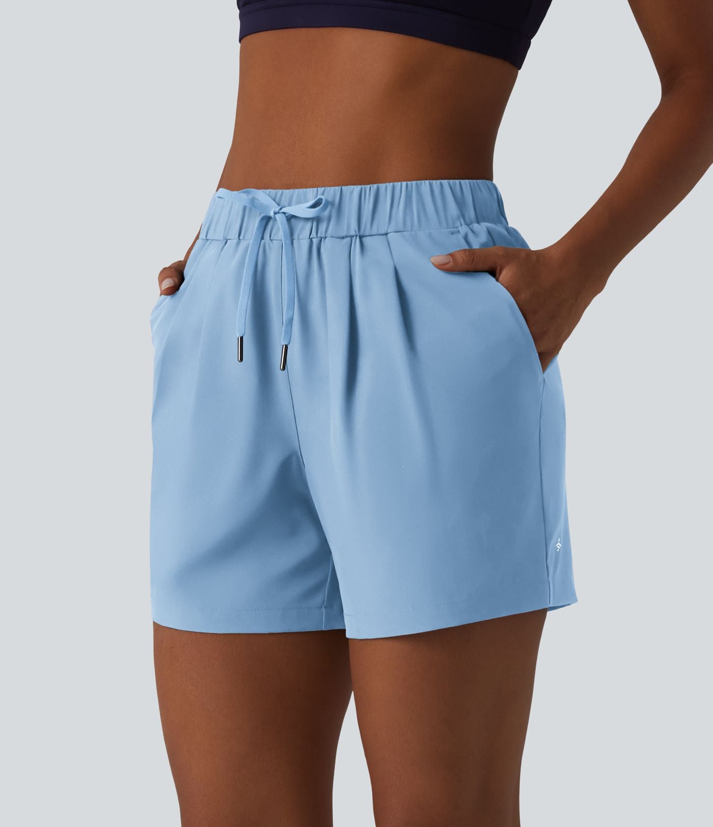 Short de yoga plissé taille haute élastique 12,5 cm avec cordon de serrage et poches