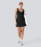 Robe active de yoga 2-en-1 Softlyzero™ Plush avec bretelles ajustables, armatures push-up, dos nu et poches-Easy Peasy