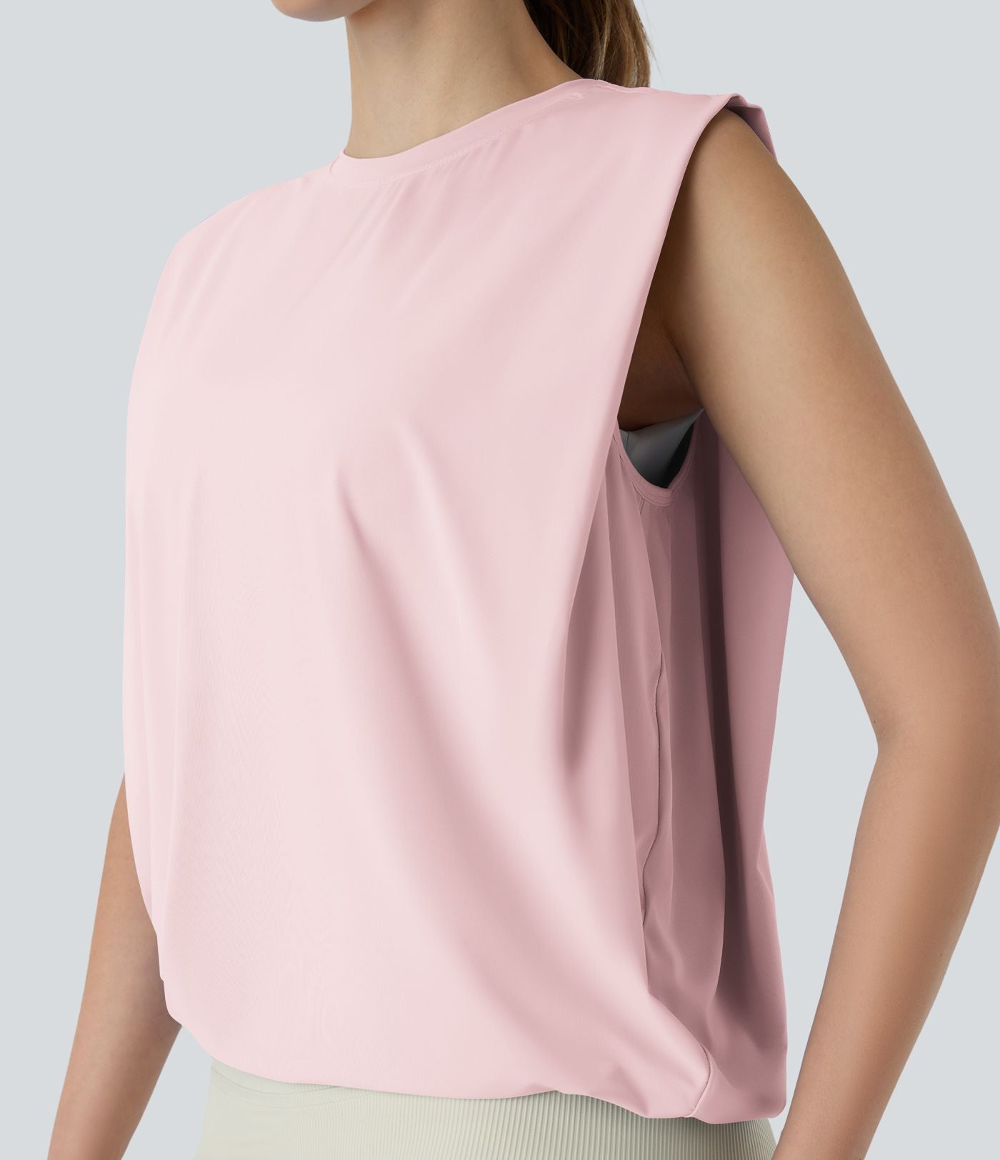Débardeur de yoga col rond froncé, tissu rafraîchissant - Protection UPF50+
