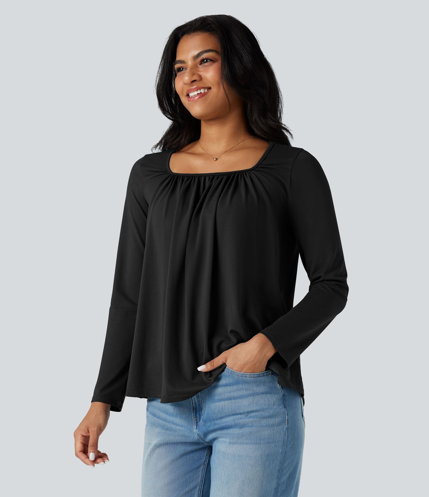 T-shirt col carré manches longues