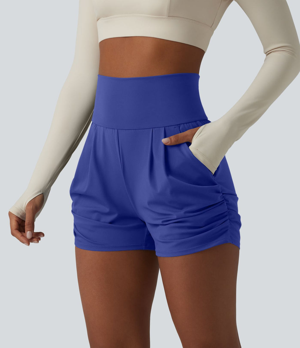 Short de yoga SoftlyZero™ Airy taille haute froncé effet frais InstantCool 7,5 cm avec poches