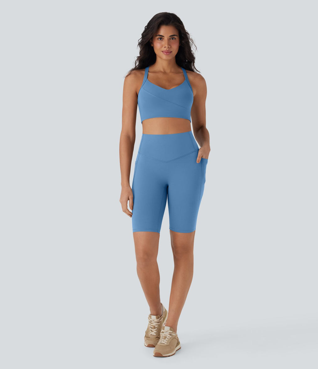 Short cycliste 22,8 cm d'entraînement gainant taille haute avec poches Halara UltraSculpt™