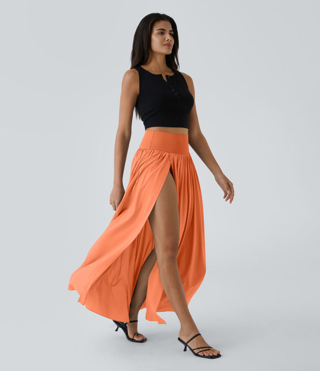 Breezeful™ Jupe Taille Haute Casual Maxi Séchage Rapide Fluide Fente Plissée 2 en 1