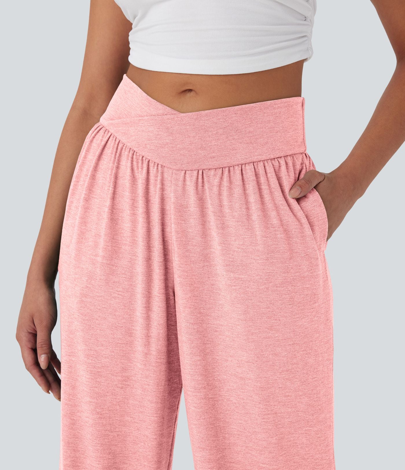 Pantalon de jogging décontracté à taille haute croisée avec poches latérales et cordon de serrage
