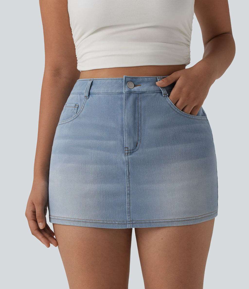 Skort Halara Flex™ jean décontracté taille haute micro avec poches