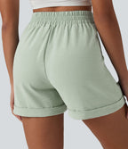 Short détente effet lin taille haute, entrejambe 10cm avec poches