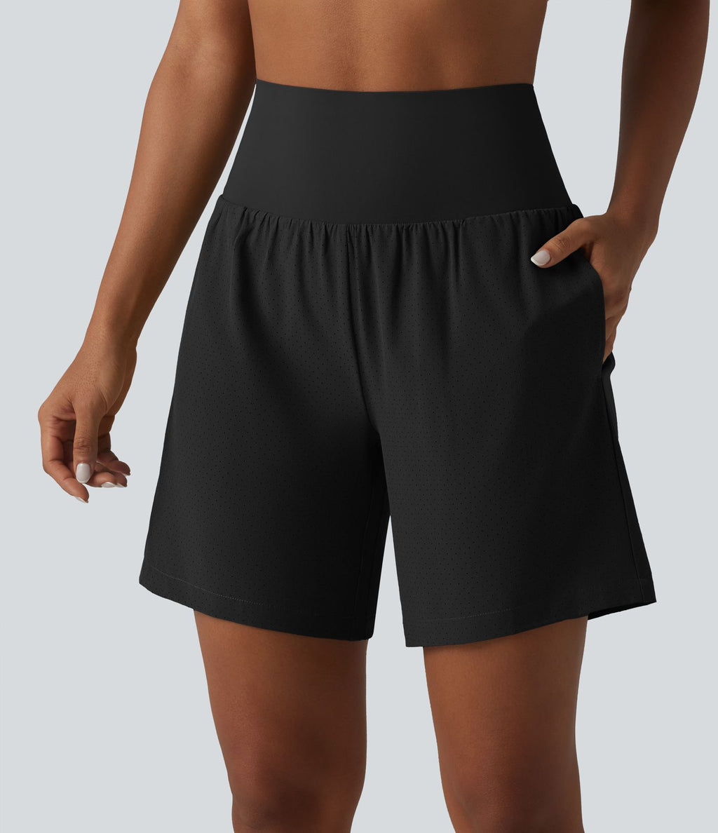 Short de yoga 2 en 1 à taille très haute, effet ventre plat, séchage rapide, 17,5 cm, avec poches