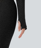 Crop top OneForm Seamless Flow, manches longues, col rond, effet sparkle avec passe-pouces
