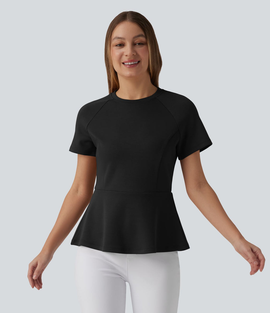 Top tailleur péplum col rond à manches courtes