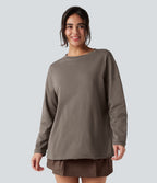 T-shirt coton oversize col rond manches longues
