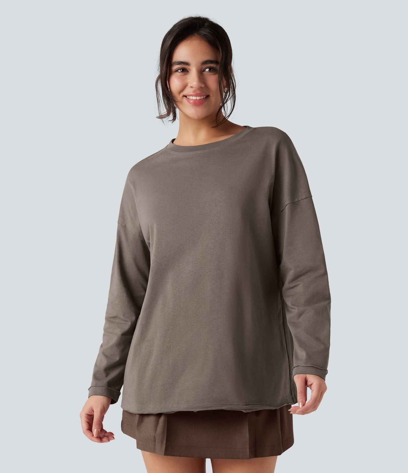 T-shirt coton oversize col rond manches longues