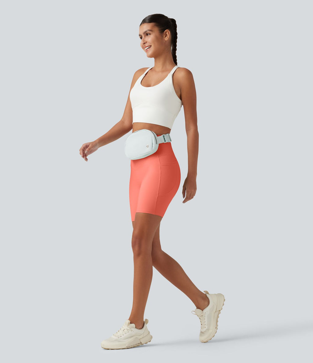 Short biker d’entraînement taille haute gainant Halara UltraSculpt™ avec poches, 18 cm