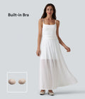 Robe nuisette longue décontractée fluide bretelles réglables froncée mesh contrasté soutien-gorge intégré