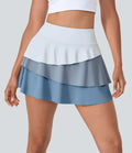 Jupe Tennis A-line Taille Haute à Poches et à 3 Couches de Volants 2 en 1