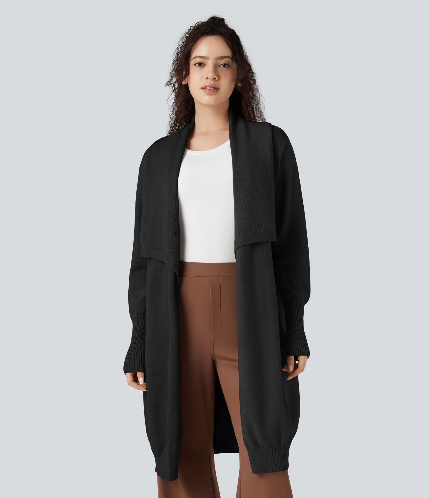 Cardigan long col tailleur manches longues avec poches