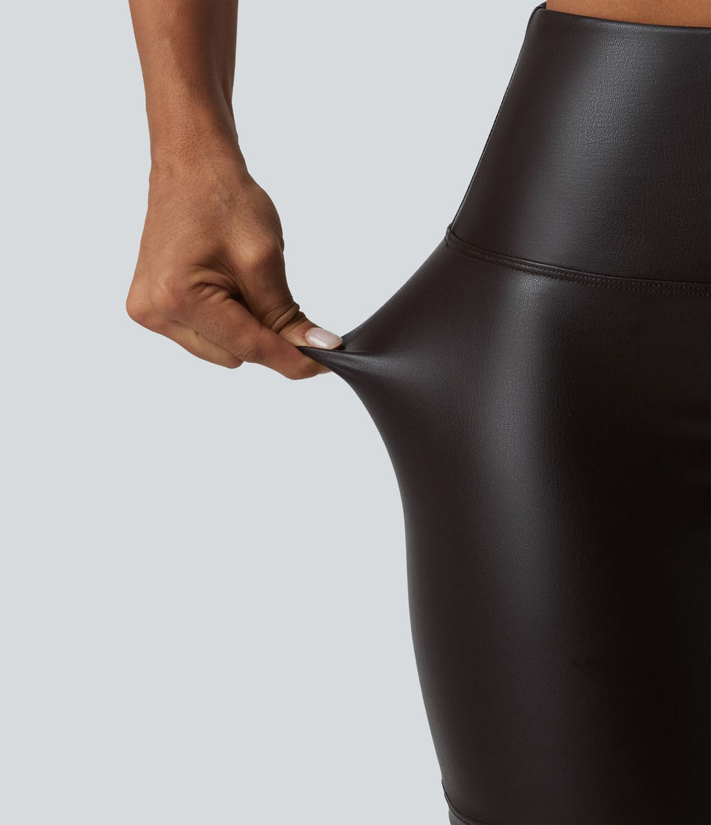 Short de cycliste casual en PU stretch gainant taille haute 12,5 cm avec poches