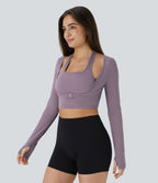 Softlyzero™ Plush Top Sport Yoga Manches Longues Trou pour le Pouce Dos Nu Col Halter