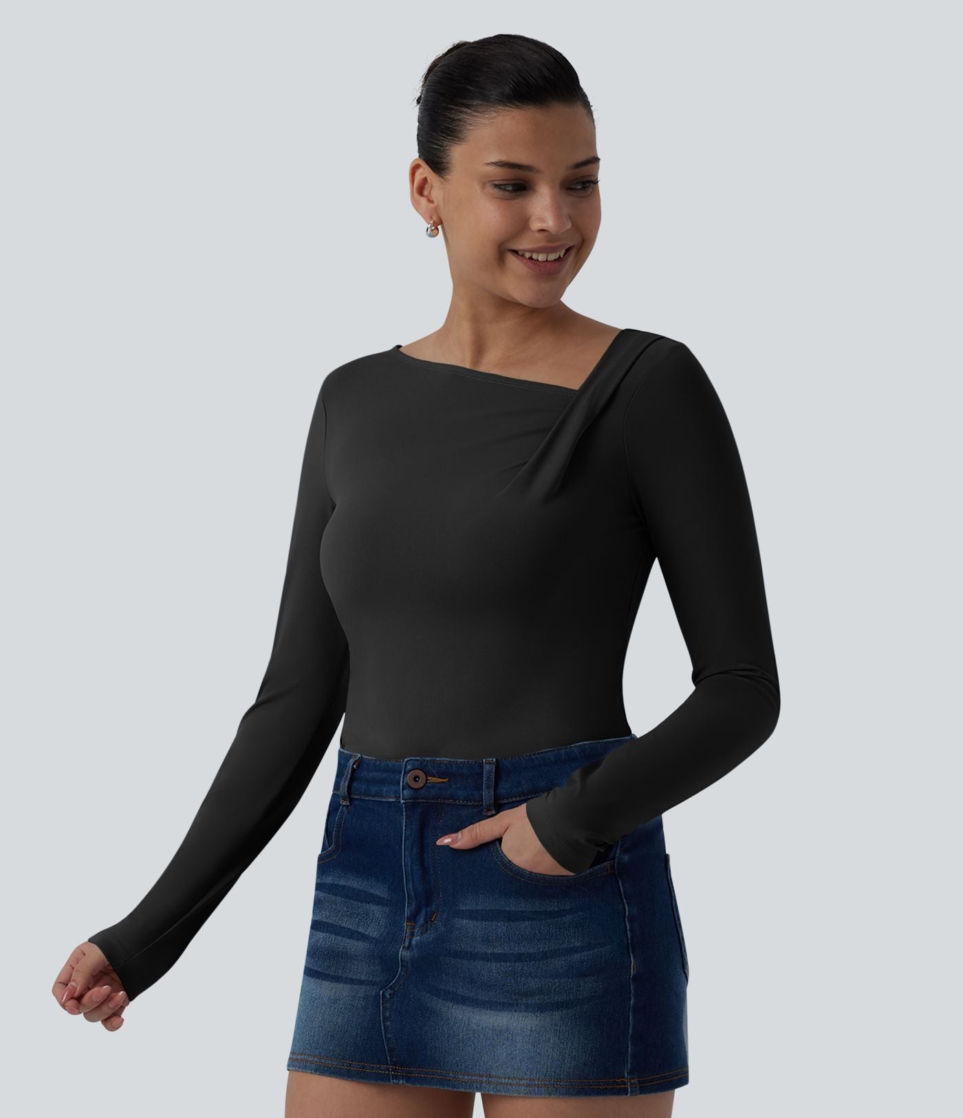 Haut casual asymétrique manches longues froncé