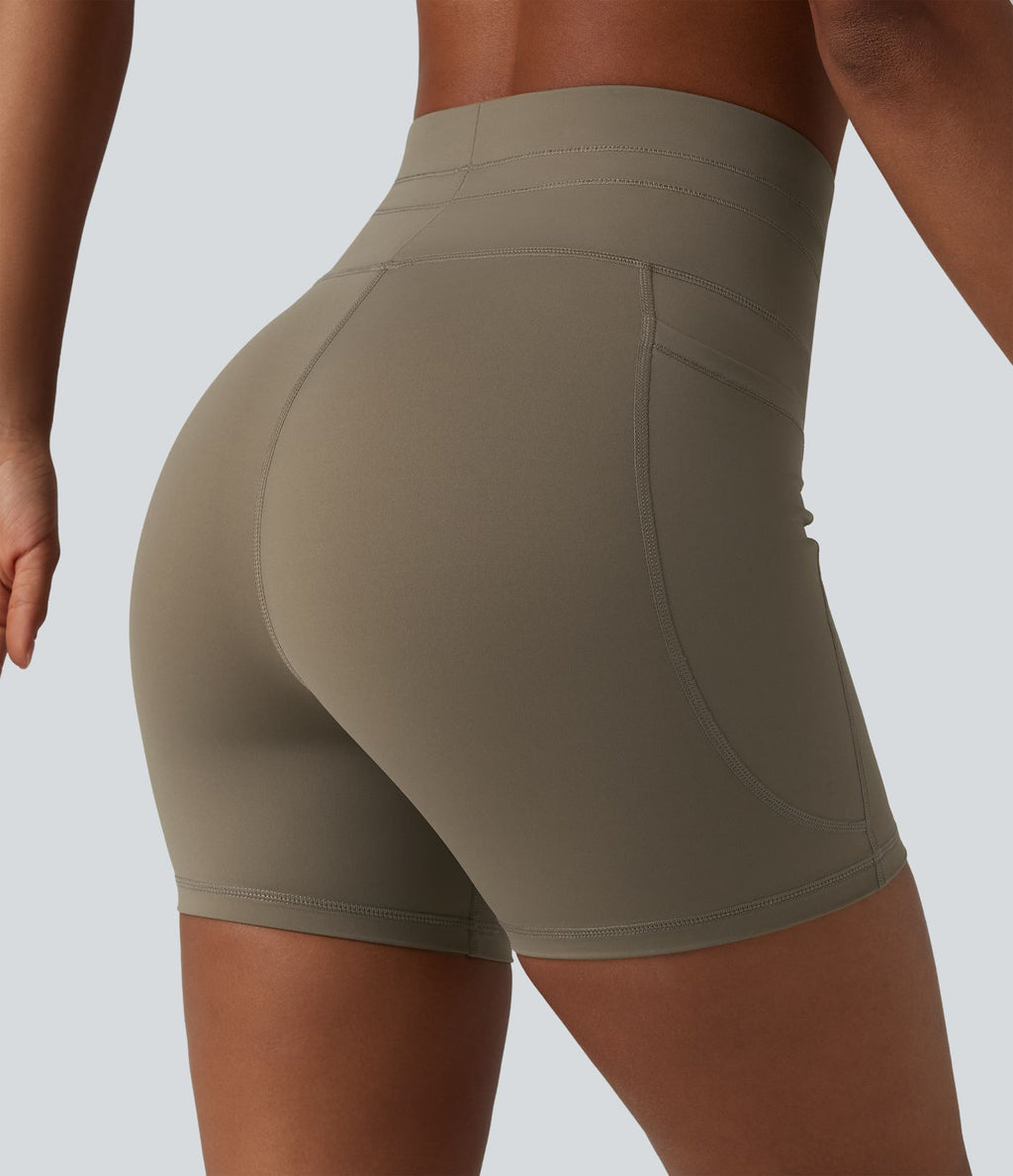 Short de cycliste yoga uni taille haute 12,5 cm avec cordon de serrage et poches