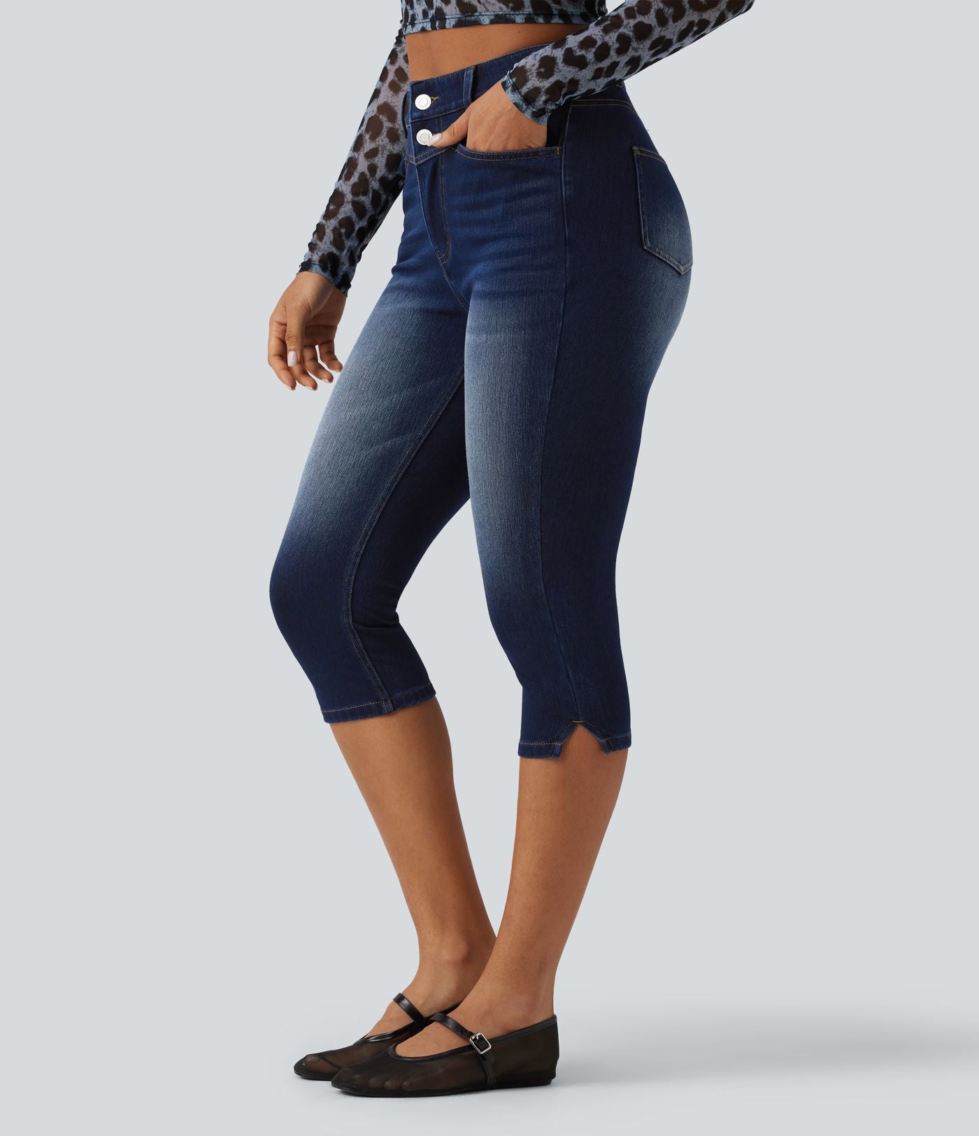 Halara Flex™ Jean slim casual capri taille haute avec fentes et poches