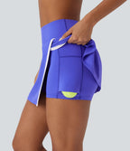 Jupe de tennis mini 2-en-1 à taille haute, fente, blocs de couleur et poche latérale