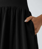 Breezeful™ Robe Débardeur Casual Dos Nu Poches Latérales Plissée Évasée Longue Séchage Rapide
