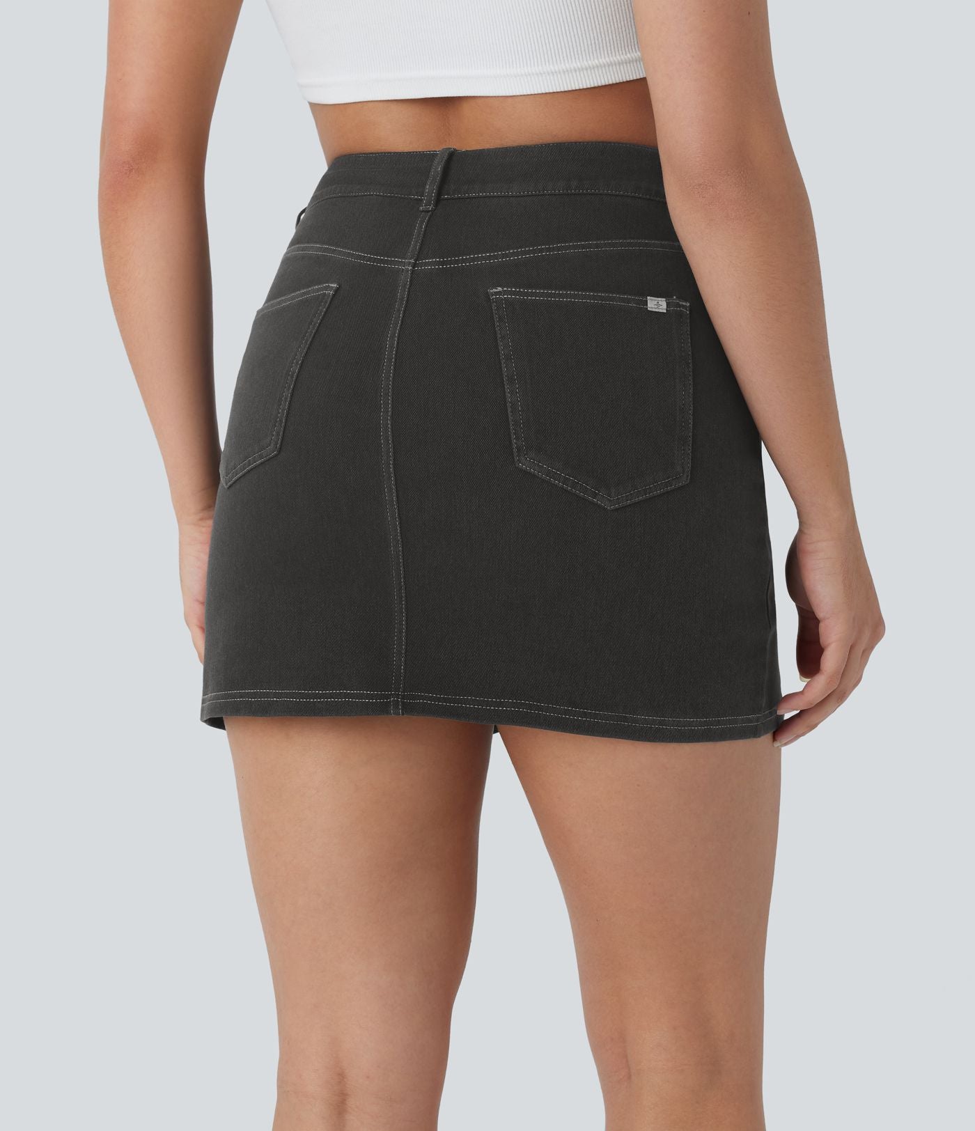 Halara Flex™ Mini-Jupe en Jean décontractée 2-en-1 moulante à taille haute avec poches multiples, fente, effet délavé et tissu extensible